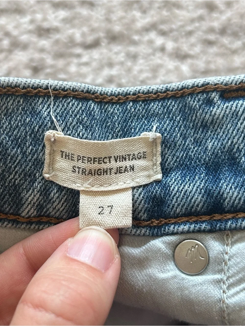 Madewell The Perfect Vintage Straight Jeans 27 Medium Wash Distressed Knee 28.5